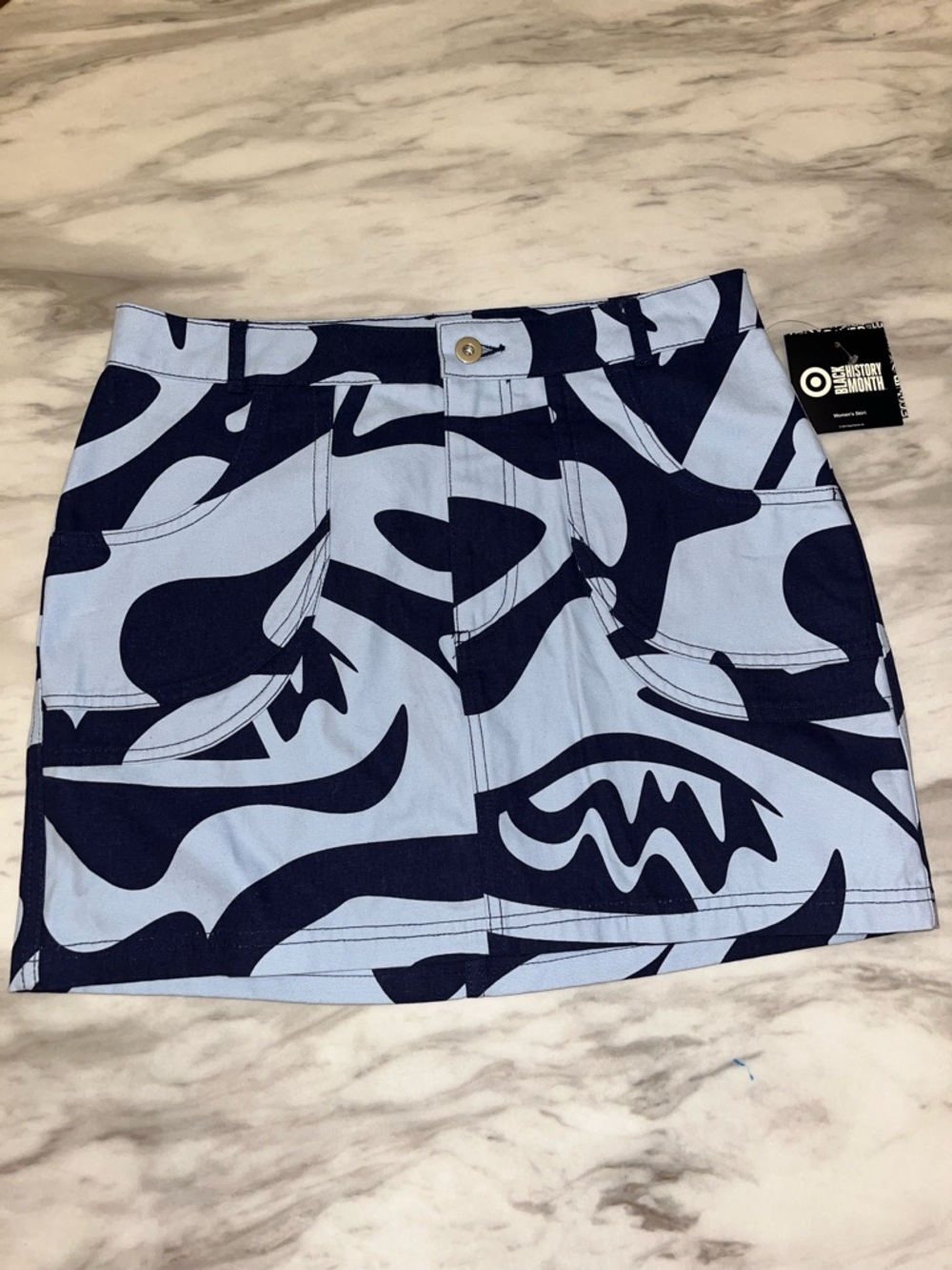 Graphic Print Mini Skirt in Light Blue & Navy